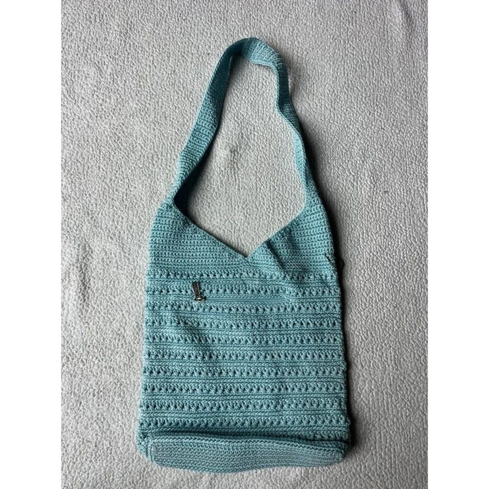 The Sak Baby Blue Crochet Knit Shoulder Bag Purse